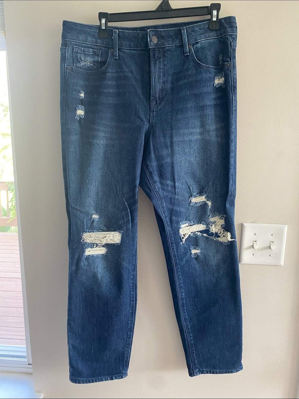 Old Navy Women's Distressed Dark Blue Boyfriend Jeans